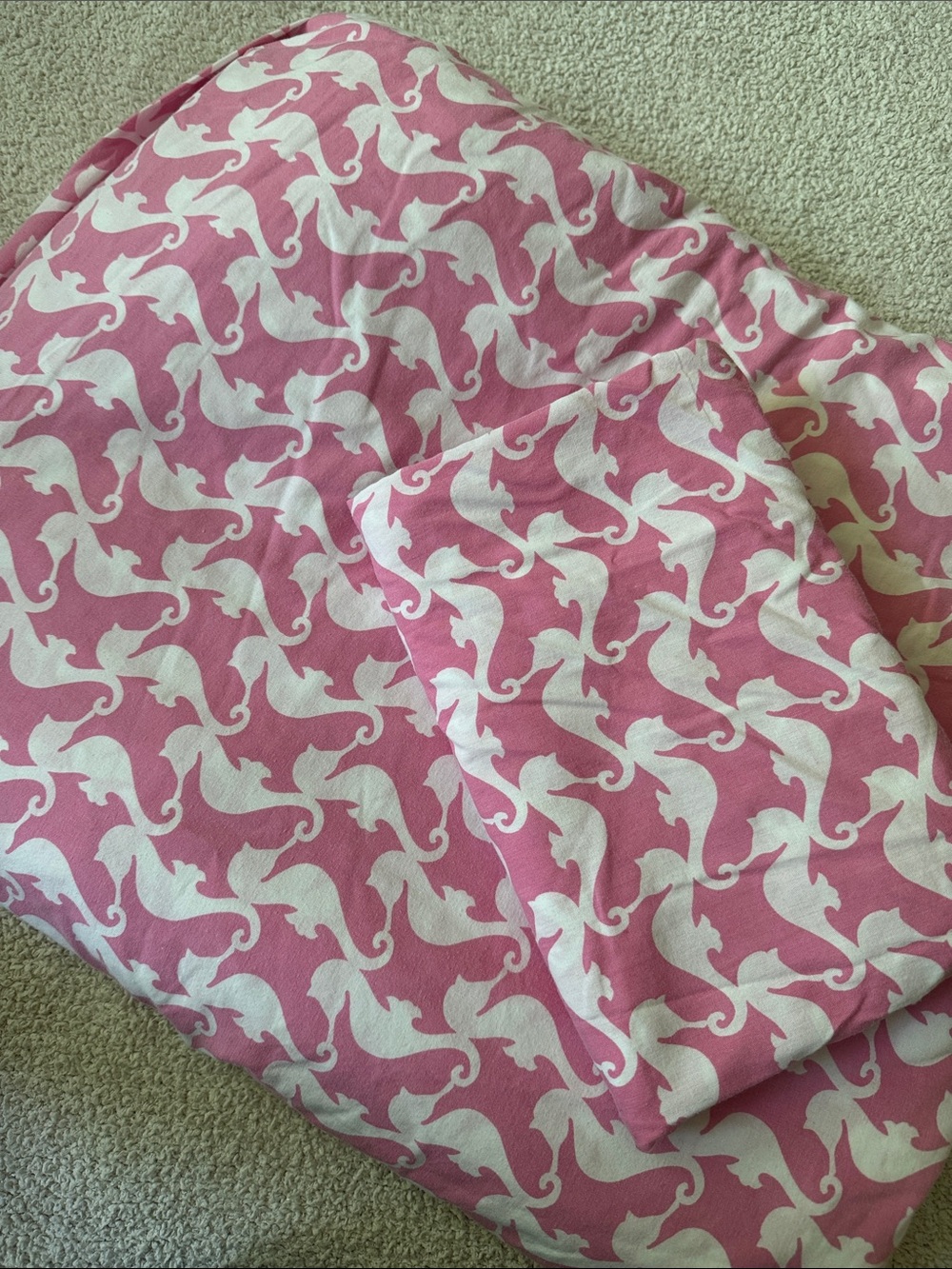Pink and White seahorse duvet cover and pillow sham